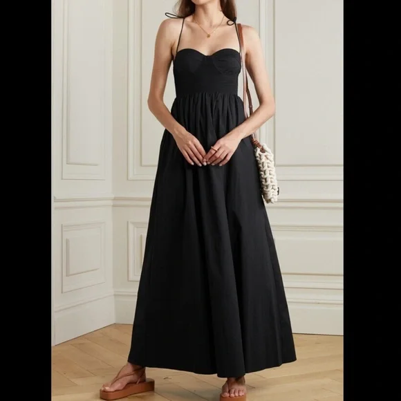 Staud Landry Maxi Dress Size XS Women Feminine Cotton Blend Pockets Smock Black - Picture 2 of 13